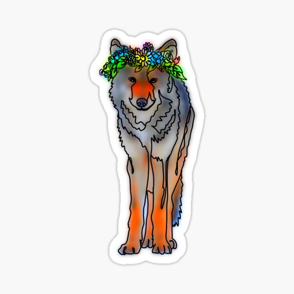 Item preview, Majestic Wolf in Rainbow Flower Crown – Vibrant Floral Animal Art designed and sold by Ashley’sAnimals.