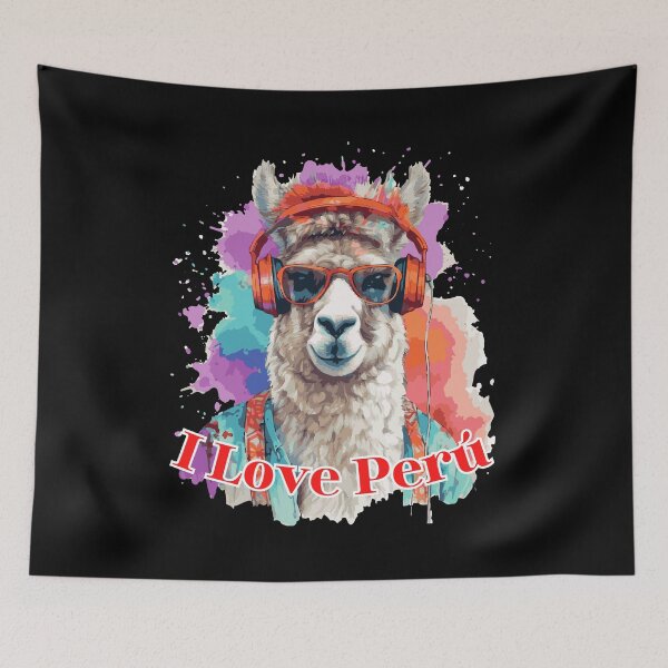 Item preview, Copy of I Love Peru – Cool Llama with Headphones designed and sold by MadeByKriss.