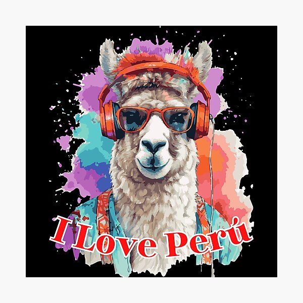 Item preview, Copy of I Love Peru – Cool Llama with Headphones designed and sold by MadeByKriss.
