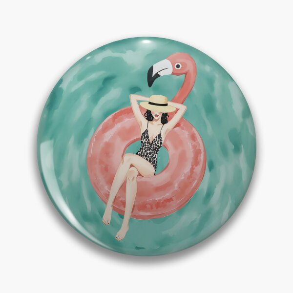Item preview, Chic woman in a Flamingo Floatie Summer Time designed and sold by Magnolia Valley Art.