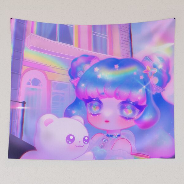 Item preview, Rainbow Spark Girl with Teddy Friend designed and sold by bubblegoth.