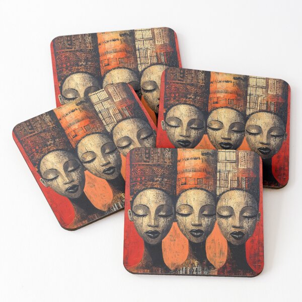 Item preview, Three serene faces with intricate patterns in warm hues. designed and sold by Artessie.