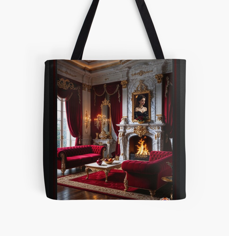 Formal Portrait Of A Woman In An Opulent Interior Over A Fireplace Captivating AI Concept Art by Xzendor7 Decorative Art Print Tote Bag