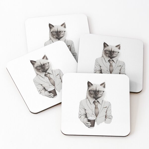 Item preview, Birman Cat in Suit Sipping Coffee Line Art Print designed and sold by ShadowAndSlate.