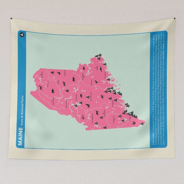 Item preview, Maine National & State Parks Illustrated Map - Pink designed and sold by FinlayMcNevin.