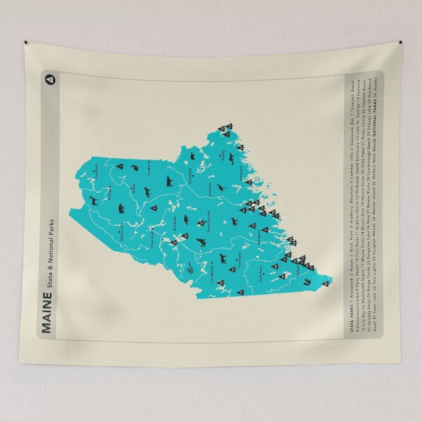 Item preview, Maine National & State Parks Illustrated Map - Blue designed and sold by FinlayMcNevin.