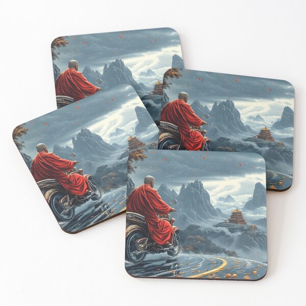 Item preview, Monk rides a motorcycle to temple through mountains. designed and sold by Artessie.