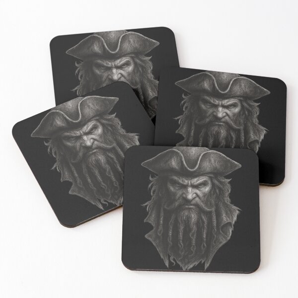 Item preview, Dark Pirate Portrait – Mysterious Black and White Pirate Art designed and sold by omerckaca.
