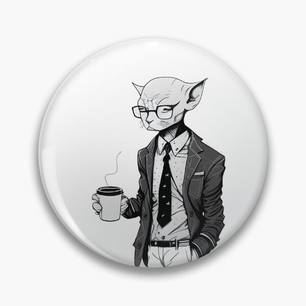 Item preview, Devon Rex in Suit with Coffee Line Art Print designed and sold by ShadowAndSlate.