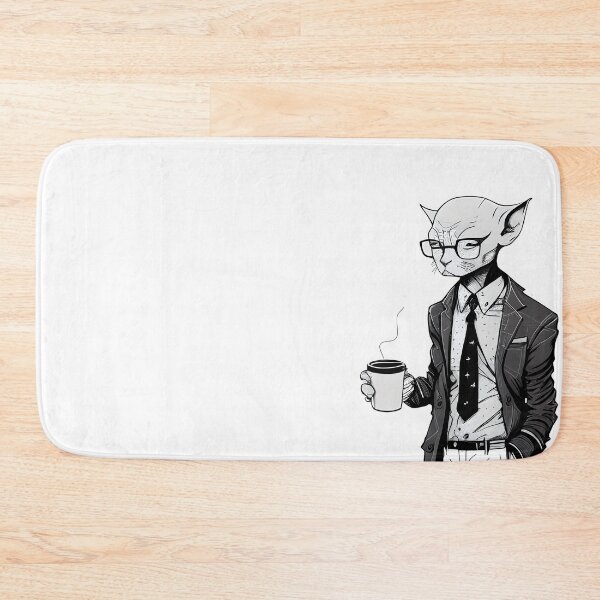Item preview, Devon Rex in Suit with Coffee Line Art Print designed and sold by ShadowAndSlate.