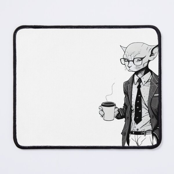 Item preview, Devon Rex in Suit with Coffee Line Art Print designed and sold by ShadowAndSlate.