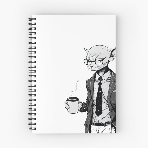 Item preview, Devon Rex in Suit with Coffee Line Art Print designed and sold by ShadowAndSlate.