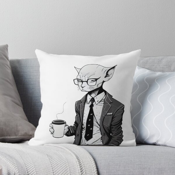 Item preview, Devon Rex in Suit with Coffee Line Art Print designed and sold by ShadowAndSlate.