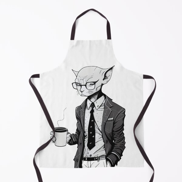 Item preview, Devon Rex in Suit with Coffee Line Art Print designed and sold by ShadowAndSlate.
