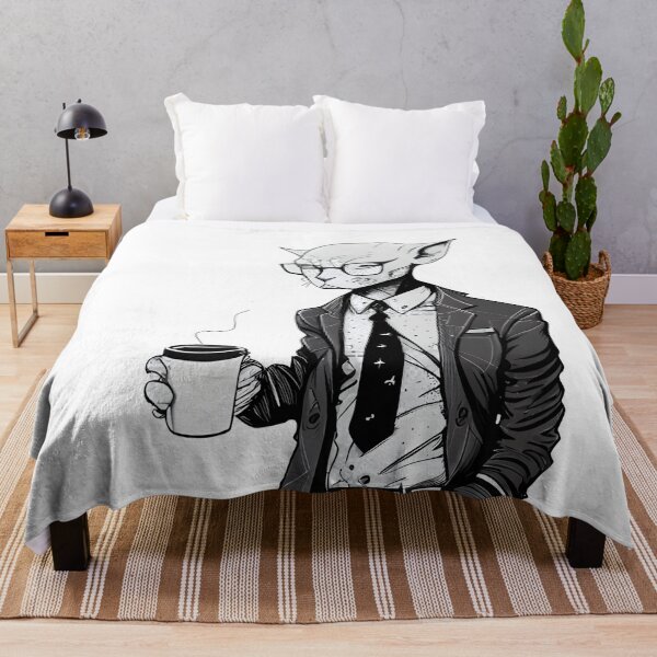 Item preview, Devon Rex in Suit with Coffee Line Art Print designed and sold by ShadowAndSlate.
