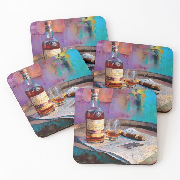 Item preview, Whiskey Glass and Cigar Still Life on Barrel - Bold Backdrop with Amber Tones and Everyday Elegance designed and sold by OlfactoART Studio.