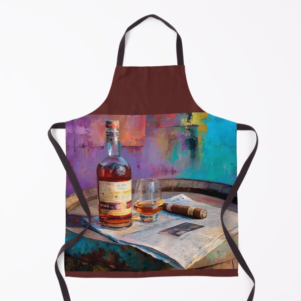 Item preview, Whiskey Glass and Cigar Still Life on Barrel - Bold Backdrop with Amber Tones and Everyday Elegance designed and sold by OlfactoART Studio.