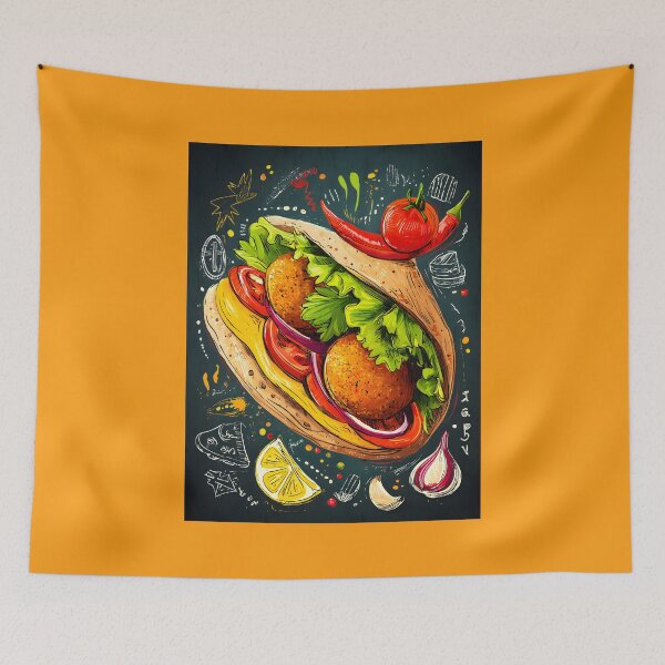 Item preview, Falafel Pita Wrap with Fresh Greens and Doodles of Flavor - A Whimsical Middle Eastern Delight designed and sold by OlfactoART Studio.