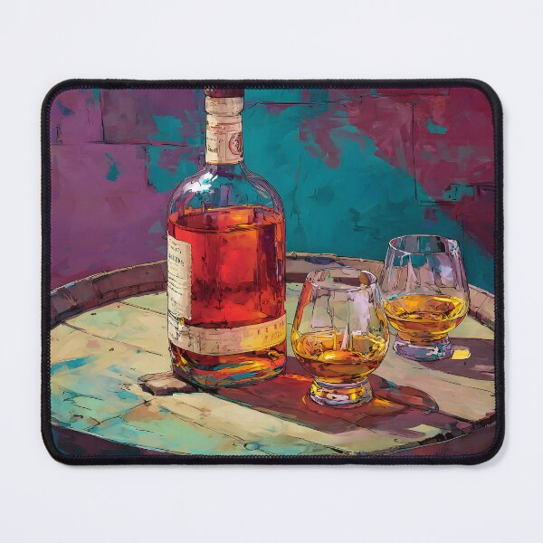 Item preview, Amber Whiskey Elegance on Barrel Display - Warm Glow and Rich Shadows in a Vibrant Setting designed and sold by OlfactoART Studio.