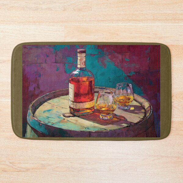 Item preview, Amber Whiskey Elegance on Barrel Display - Warm Glow and Rich Shadows in a Vibrant Setting designed and sold by OlfactoART Studio.
