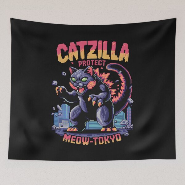 Item preview, Catzilla Retro Meow Tokyo Cat Monster designed and sold by ViktoonShirts.
