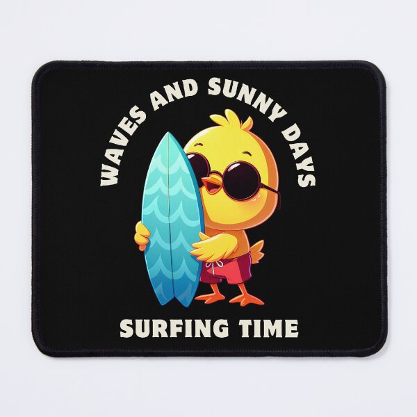 Item preview, Surfing Chick Cartoon – Cute Yellow Chick with Surfboard Summer Illustration designed and sold by Dino-Lune.