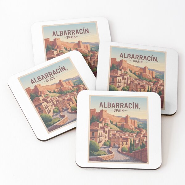 Item preview, Albarracín, Spain – Historic village with city walls in sunlight | Retro vintage travel illustration designed and sold by pod24.