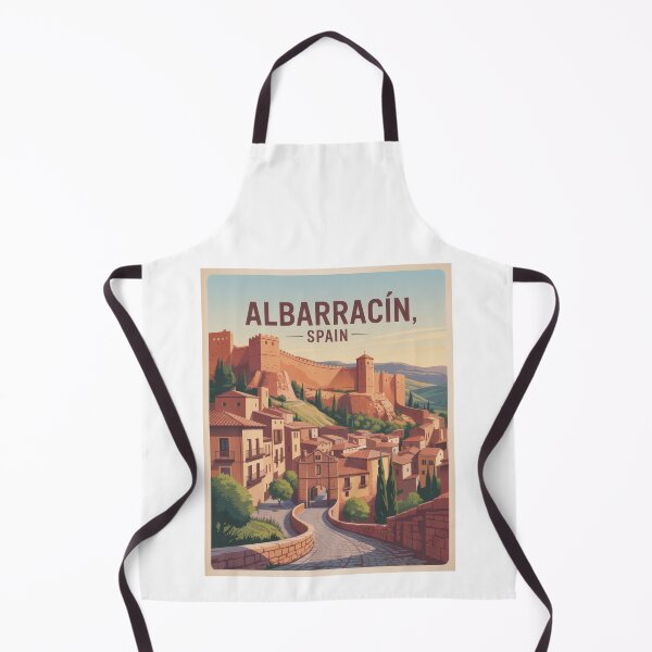 Item preview, Albarracín, Spain – Historic village with city walls in sunlight | Retro vintage travel illustration designed and sold by pod24.