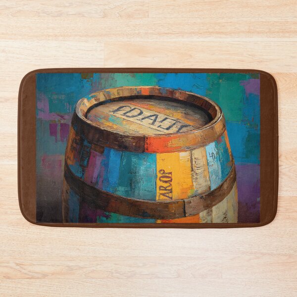 Item preview, Vibrant Whisky Wooden Barrel with Multicolored Panels and Abstract Background designed and sold by OlfactoART Studio.