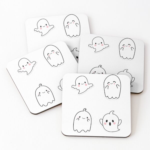 Item preview, “Kawaii Ghost Sticker Sheet – 4 Smiling Spooky Cuties” designed and sold by Blueprint&co.