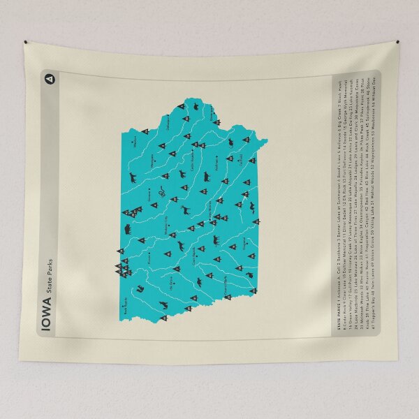 Item preview, Iowa State Parks Illustrated Map - Blue designed and sold by FinlayMcNevin.