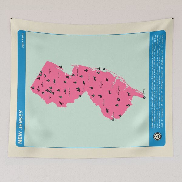 Item preview, New Jersey State Parks Illustrated Map - Pink designed and sold by FinlayMcNevin.