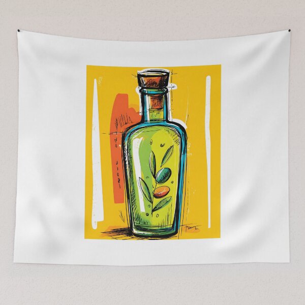 Item preview, Colorful Olive Oil Bottle with Olives and Leaves - Vibrant Foodie Art for Mediterranean Kitchen Deco designed and sold by OlfactoART Studio.