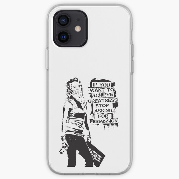 Banksy quote graffiti If You Want to Achieve Greatness stop asking for permission black and white with Banksy tag signature iPhone Soft Case