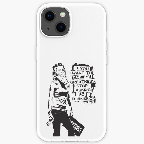 Banksy Zitat Graffiti Wenn Sie Größe erreichen möchten, fragen Sie nicht mehr nach der Erlaubnis Schwarzweiß mit Banksy-Tag-Signatur iPhone Flexible Hülle