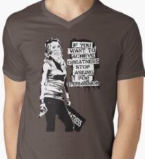Banksy quote graffiti If You Want to Achieve Greatness stop asking for permission black and white with Banksy tag signature Men's V-Neck T-Shirt