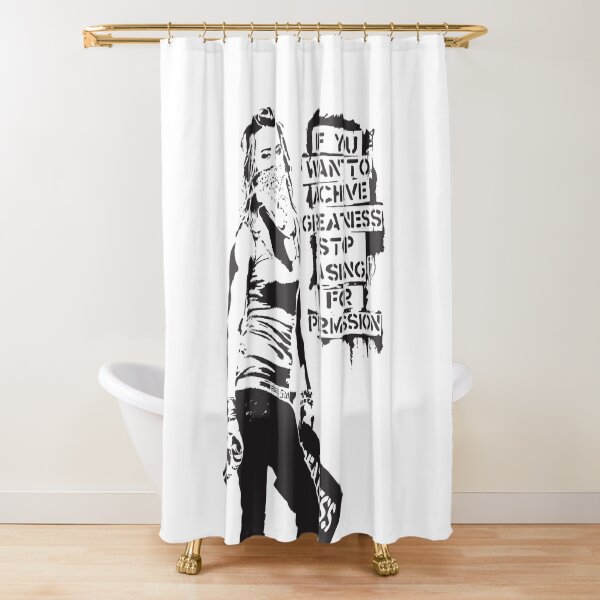 Banksy quote graffiti If You Want to Achieve Greatness stop asking for permission black and white with Banksy tag signature Shower Curtain