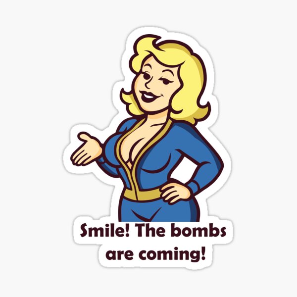 Vista previa del artículo con la obra «Vault Girl – Sonríe, las bombas están llegando», diseñado y vendido por Coinflower.