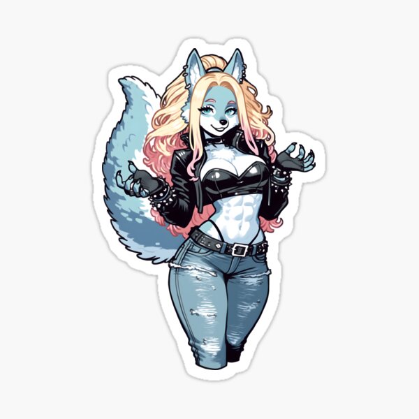 Item preview, Rocker Wolf Girl in Leather and Denim designed and sold by NoraNoraDesign.