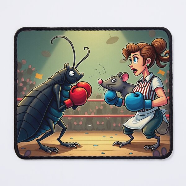 Item preview, A housewife boxing a cockroach with referee rat officiating! designed and sold by Jamesk82.