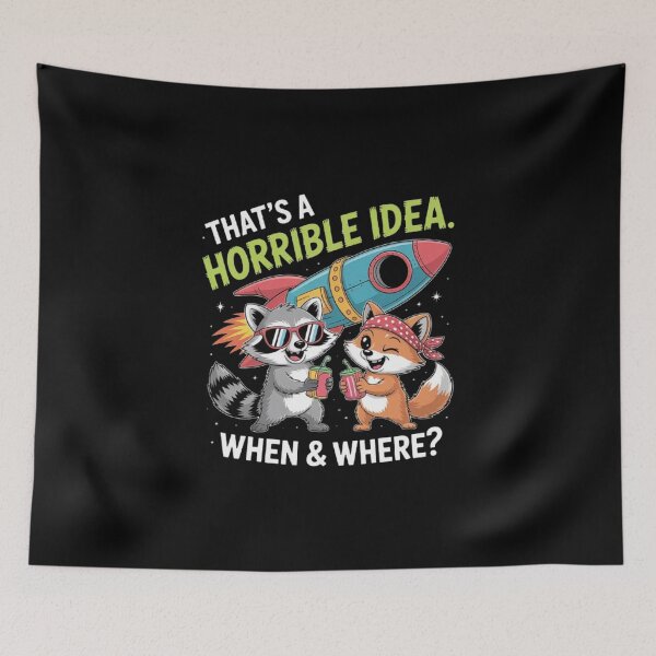 Item preview, Funny Animal Adventure Design – Raccoon and Fox with Rocket, Humor Quote Graphic designed and sold by love3617.