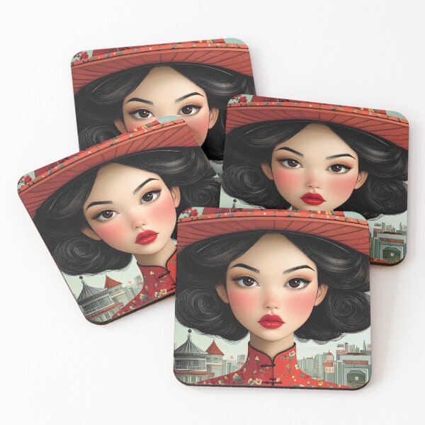 Item preview, Elegant woman in red hat amidst cityscape backdrop designed and sold by Artessie.
