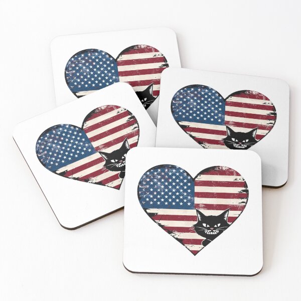 Item preview, Distressed American Flag Heart with Fierce Black Cat designed and sold by TheMysticNook.