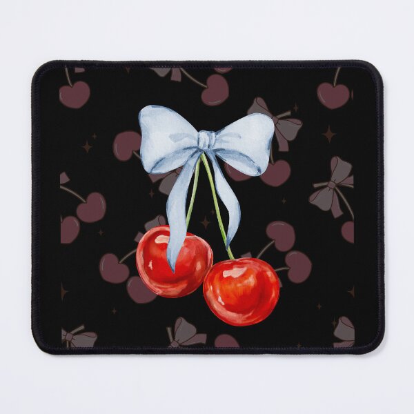 Item preview, Red cherries with blue bow against heart cherries background  designed and sold by ClickATee Store .