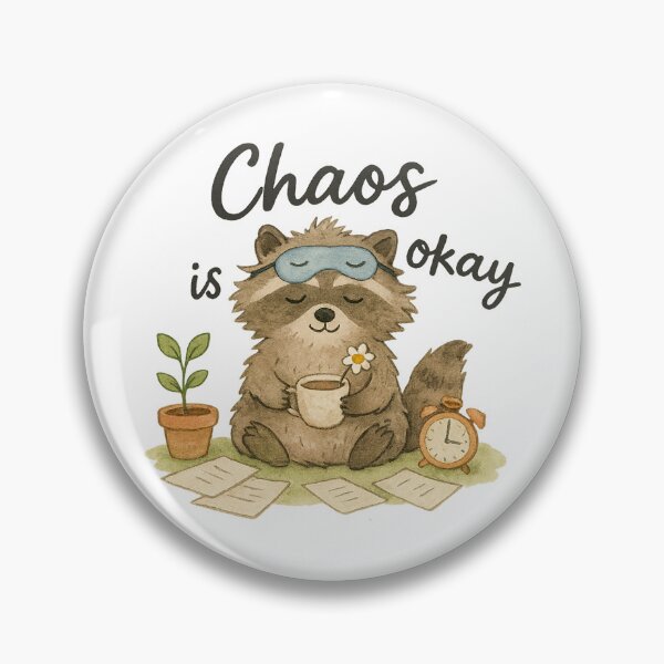 Item preview, Chaos Is Okay - Raccoon with Tea and Clutter designed and sold by ArtStyleAlice.