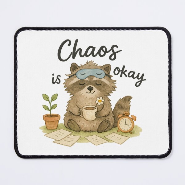 Item preview, Chaos Is Okay - Raccoon with Tea and Clutter designed and sold by ArtStyleAlice.