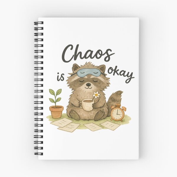 Item preview, Chaos Is Okay - Raccoon with Tea and Clutter designed and sold by ArtStyleAlice.