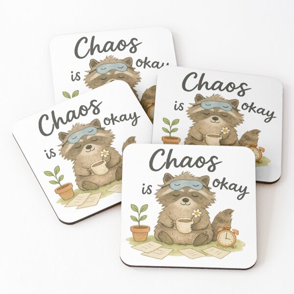 Item preview, Chaos Is Okay - Raccoon with Tea and Clutter designed and sold by ArtStyleAlice.