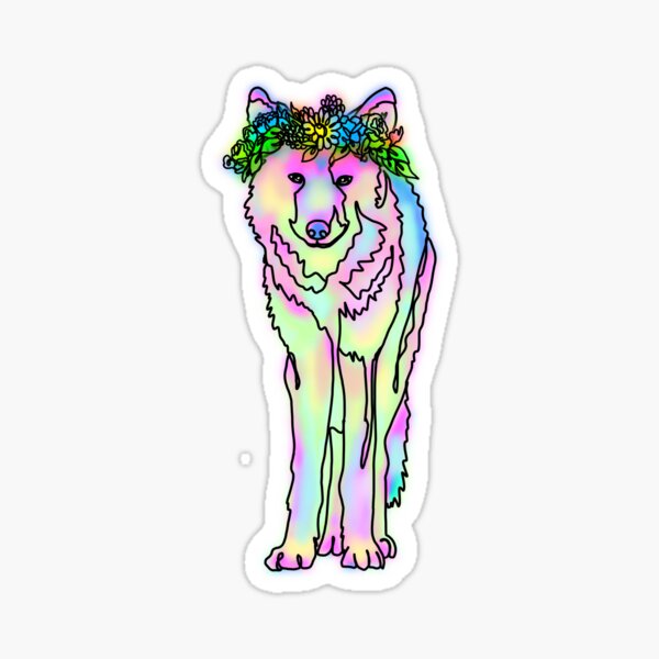 Item preview, Pastel Majestic Wolf in Rainbow Flower Crown – Vibrant Floral Animal Art designed and sold by Ashley’sAnimals.