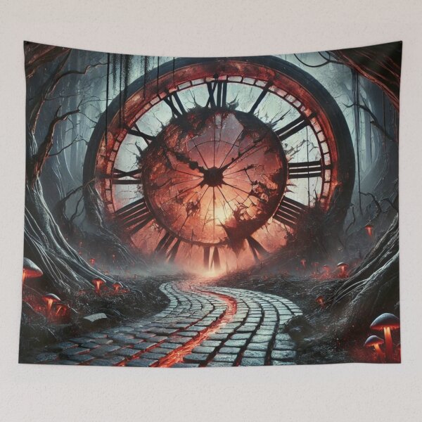 Item preview, Burning Clock in Surreal Forest – Gothic Fantasy Art, Dark Sci-Fi, Trippy Timepiece Design designed and sold by Chaos Kitten Emporium.